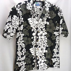 Vintage Styled by RJC Hawaiian Shirt Mens Size M Button Down Black & White